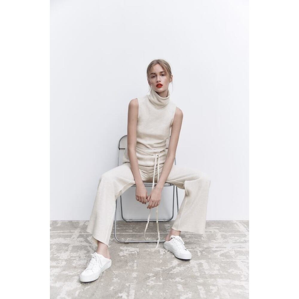 Zara Basic Soft Pants - S - Ecru - image 5